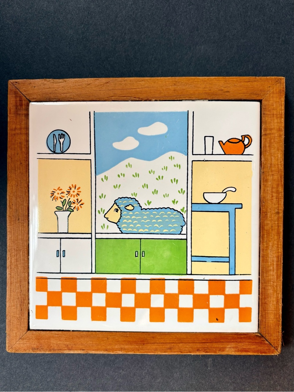 Vintage Framed Ceramic Tile- Lillian Vernon Style Kitschy Decor